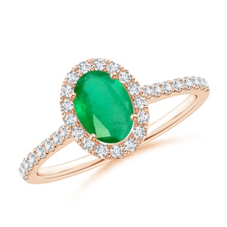 7x5mm A Oval Emerald Halo Ring with Diamond Accents in Rose Gold