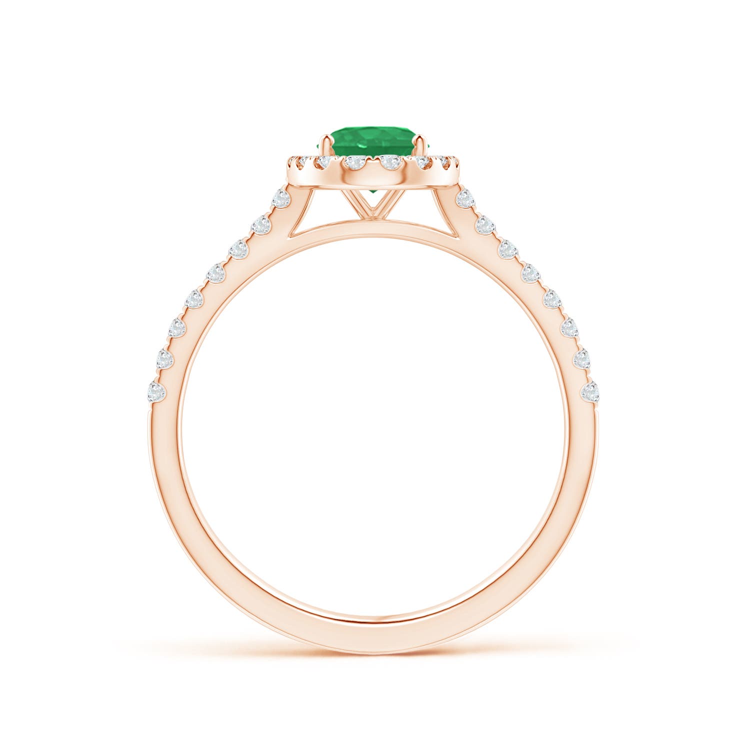 7x5mm A Oval Emerald Halo Ring with Diamond Accents in Rose Gold