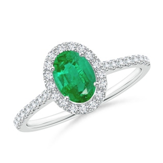 7x5mm AA Oval Emerald Halo Ring with Diamond Accents in P950 Platinum