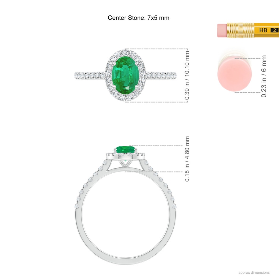 7x5mm AA Oval Emerald Halo Ring with Diamond Accents in White Gold ruler