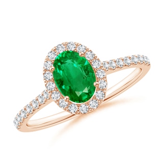7x5mm AAA Oval Emerald Halo Ring with Diamond Accents in 9K Rose Gold
