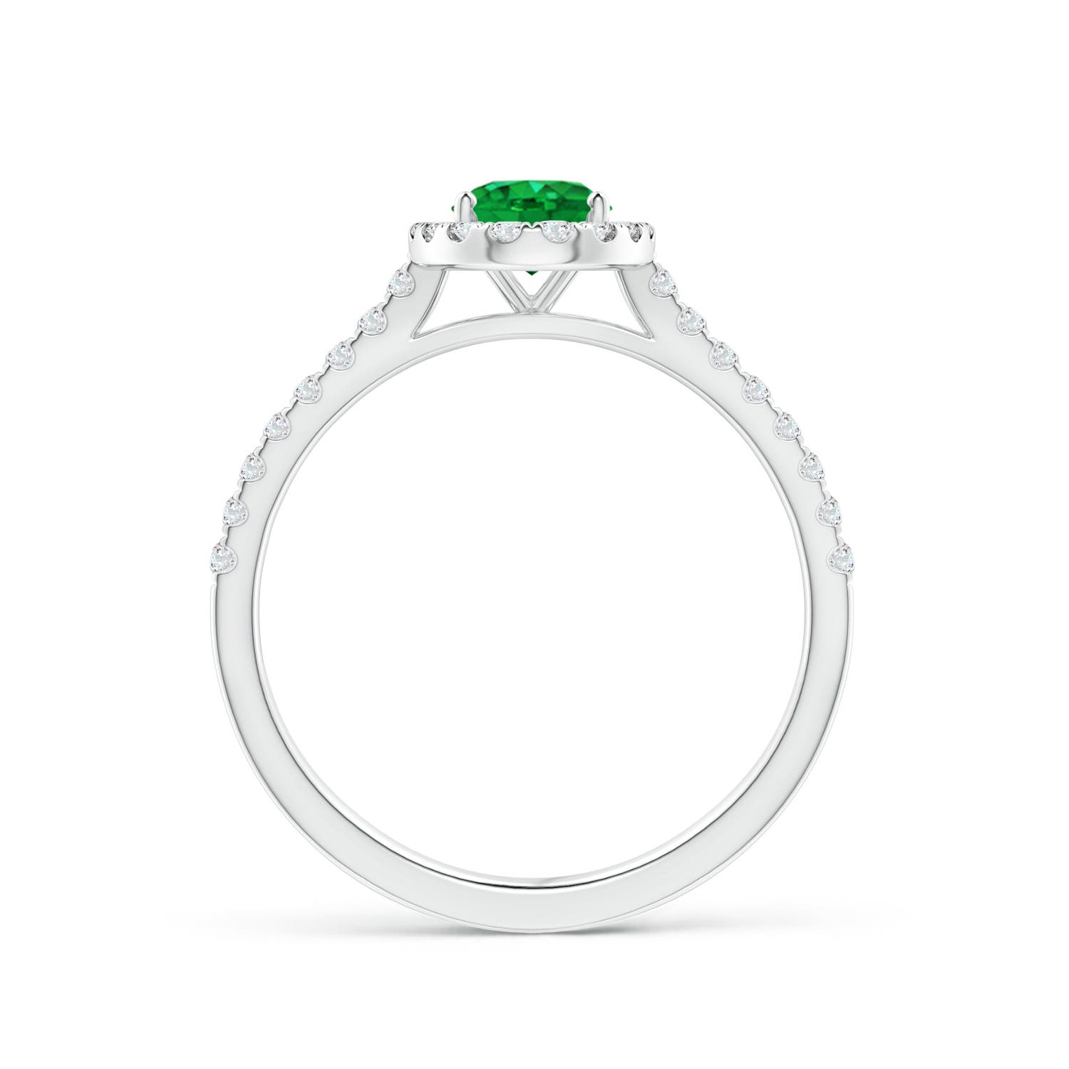 7x5mm AAA Oval Emerald Halo Ring with Diamond Accents in P950 Platinum