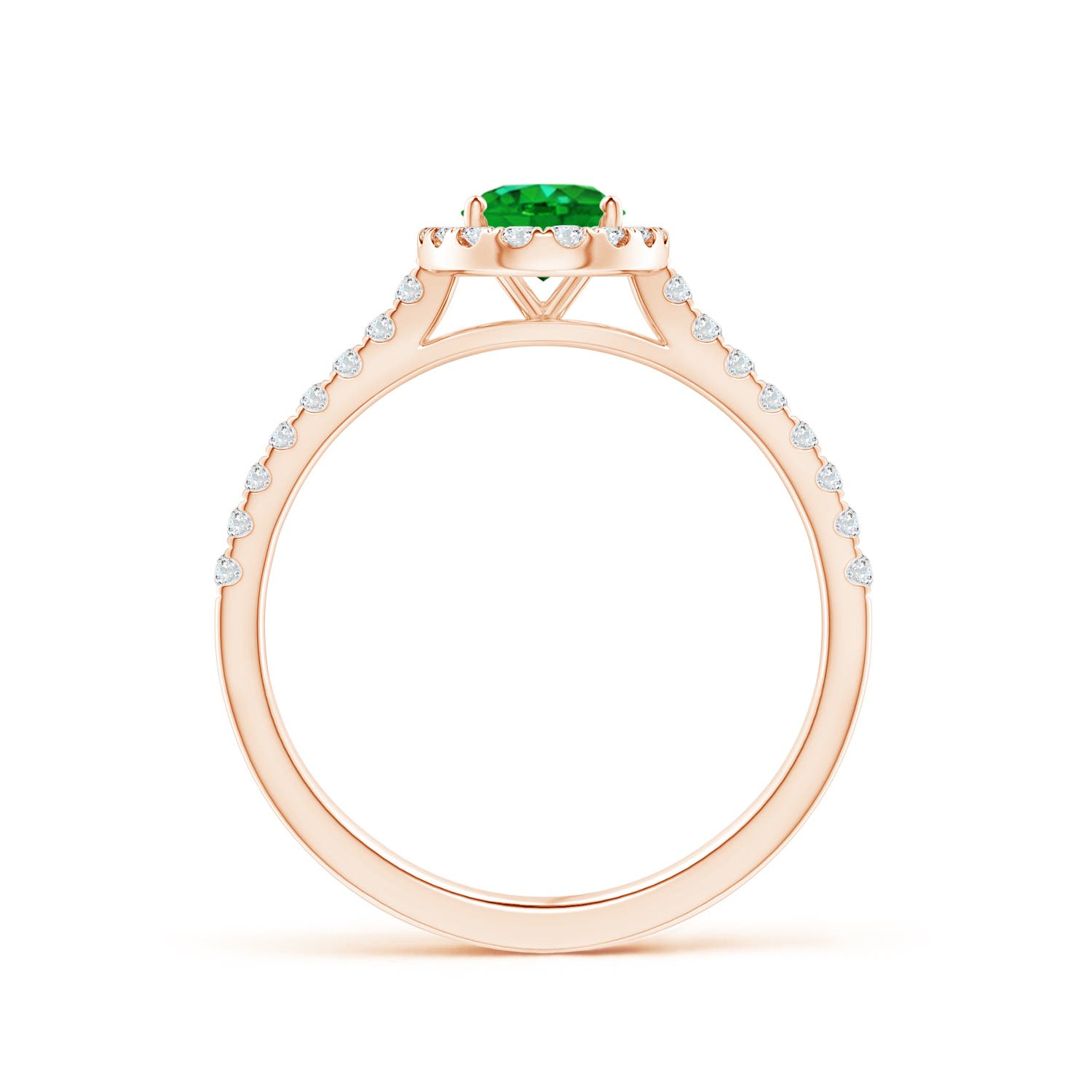 7x5mm AAAA Oval Emerald Halo Ring with Diamond Accents in Rose Gold