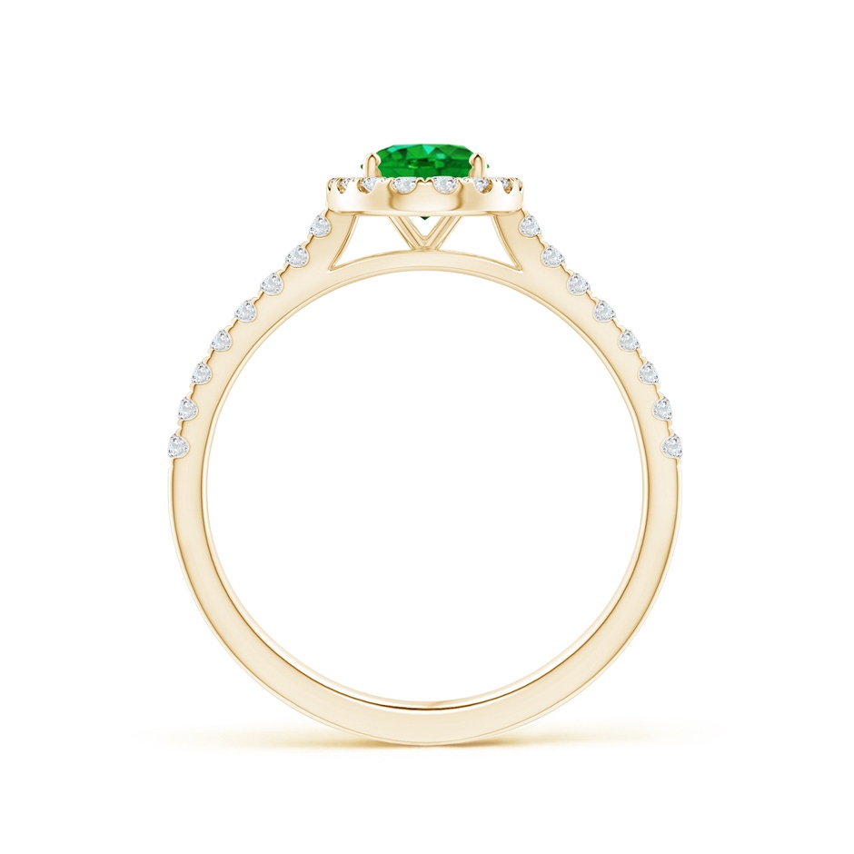 7x5mm AAAA Oval Emerald Halo Ring with Diamond Accents in Yellow Gold side 199