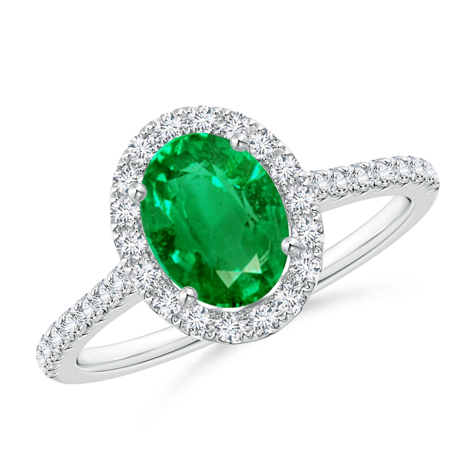 8x6mm AAA Oval Emerald Halo Ring with Diamond Accents in P950 Platinum 