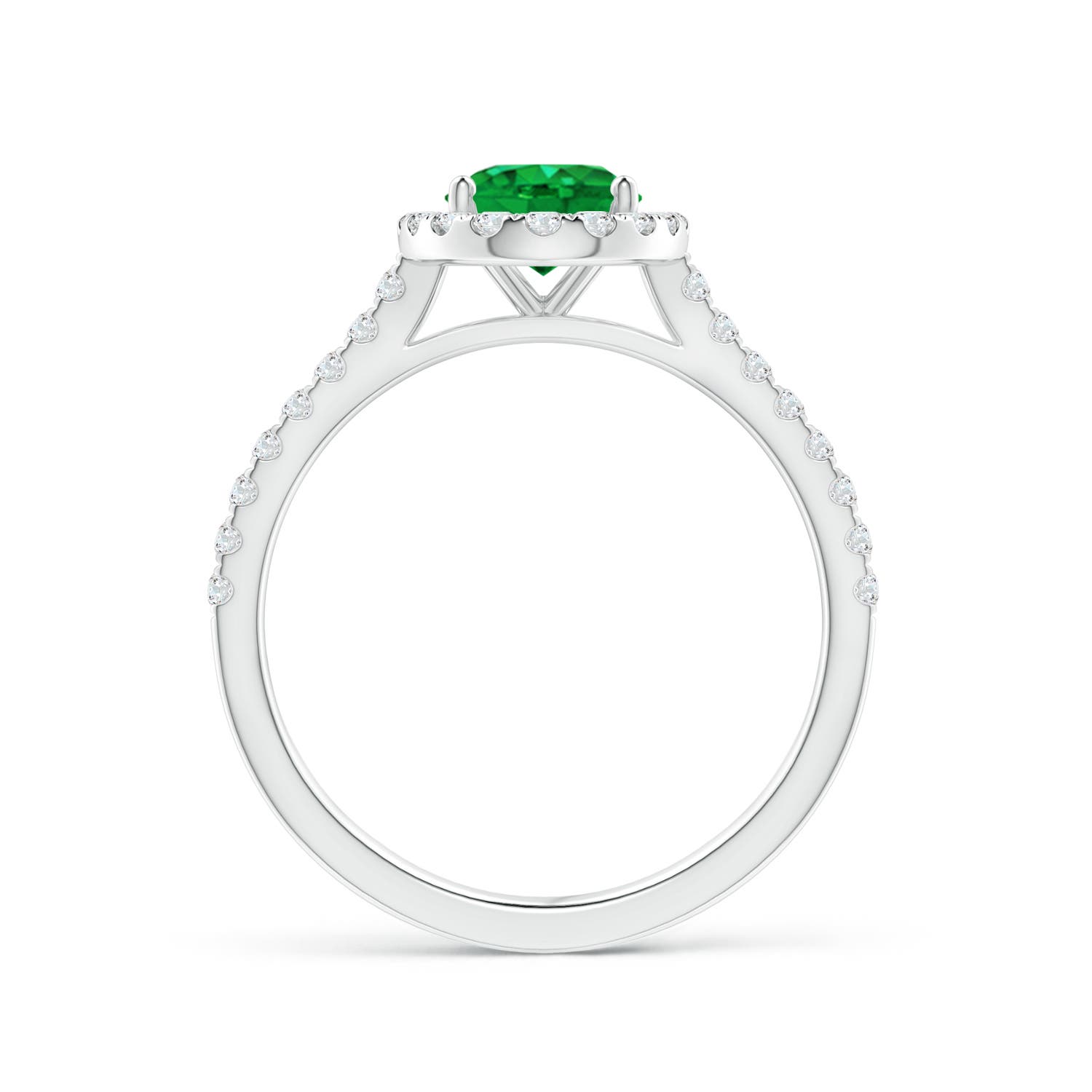 8x6mm AAA Oval Emerald Halo Ring with Diamond Accents in White Gold - side 3