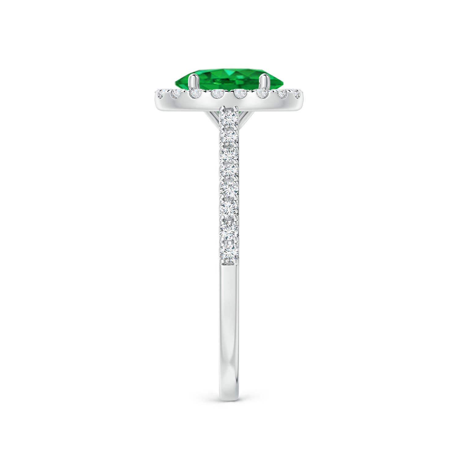 8x6mm AAA Oval Emerald Halo Ring with Diamond Accents in White Gold - side 6
