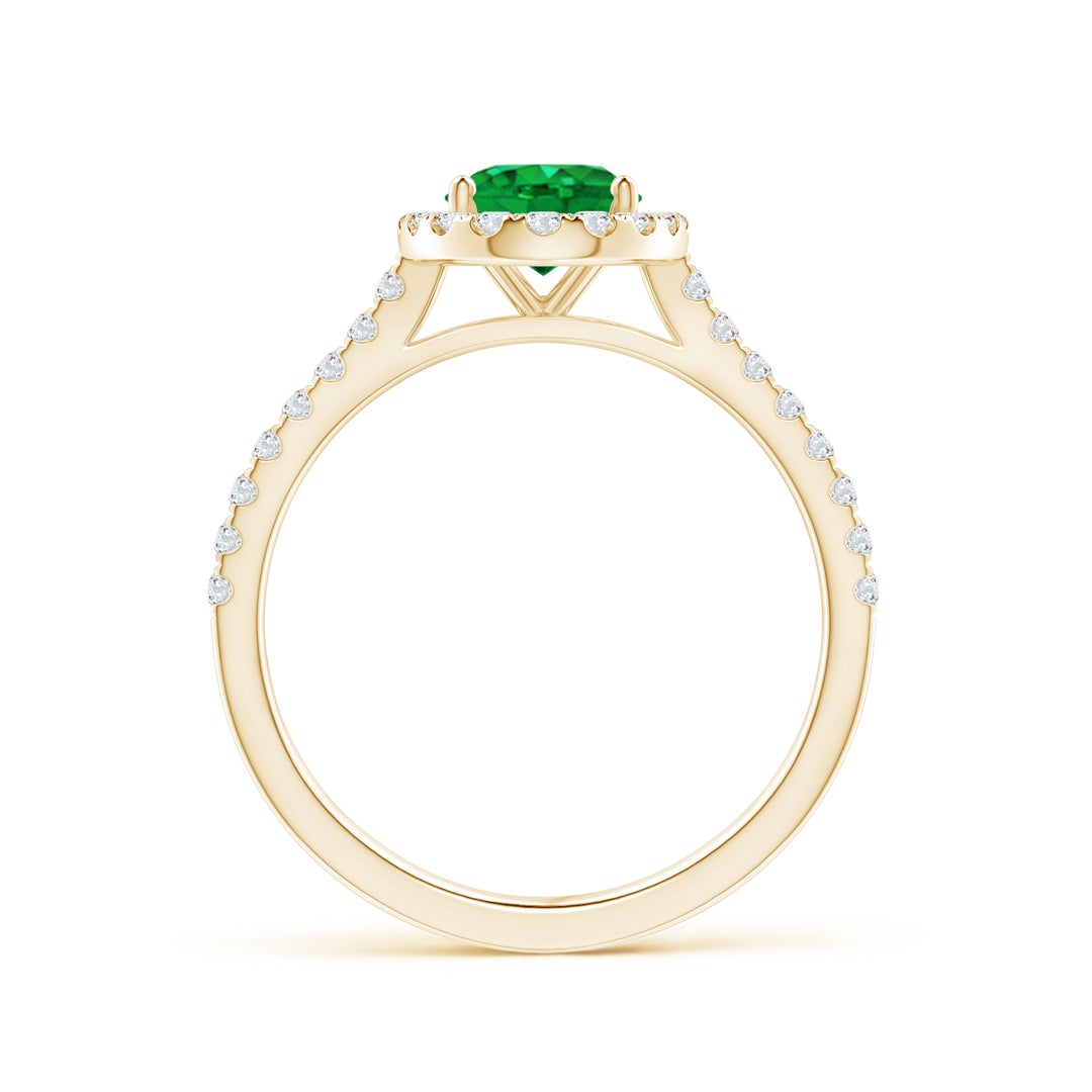 8x6mm AAA Oval Emerald Halo Ring with Diamond Accents in Yellow Gold - side 3