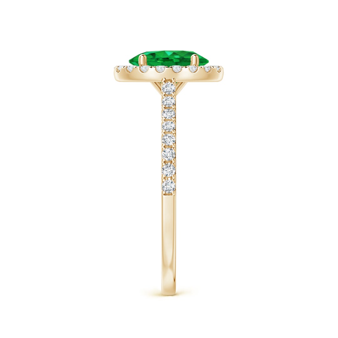 8x6mm AAA Oval Emerald Halo Ring with Diamond Accents in Yellow Gold - side 6