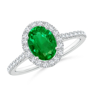 8x6mm AAAA Oval Emerald Halo Ring with Diamond Accents in P950 Platinum