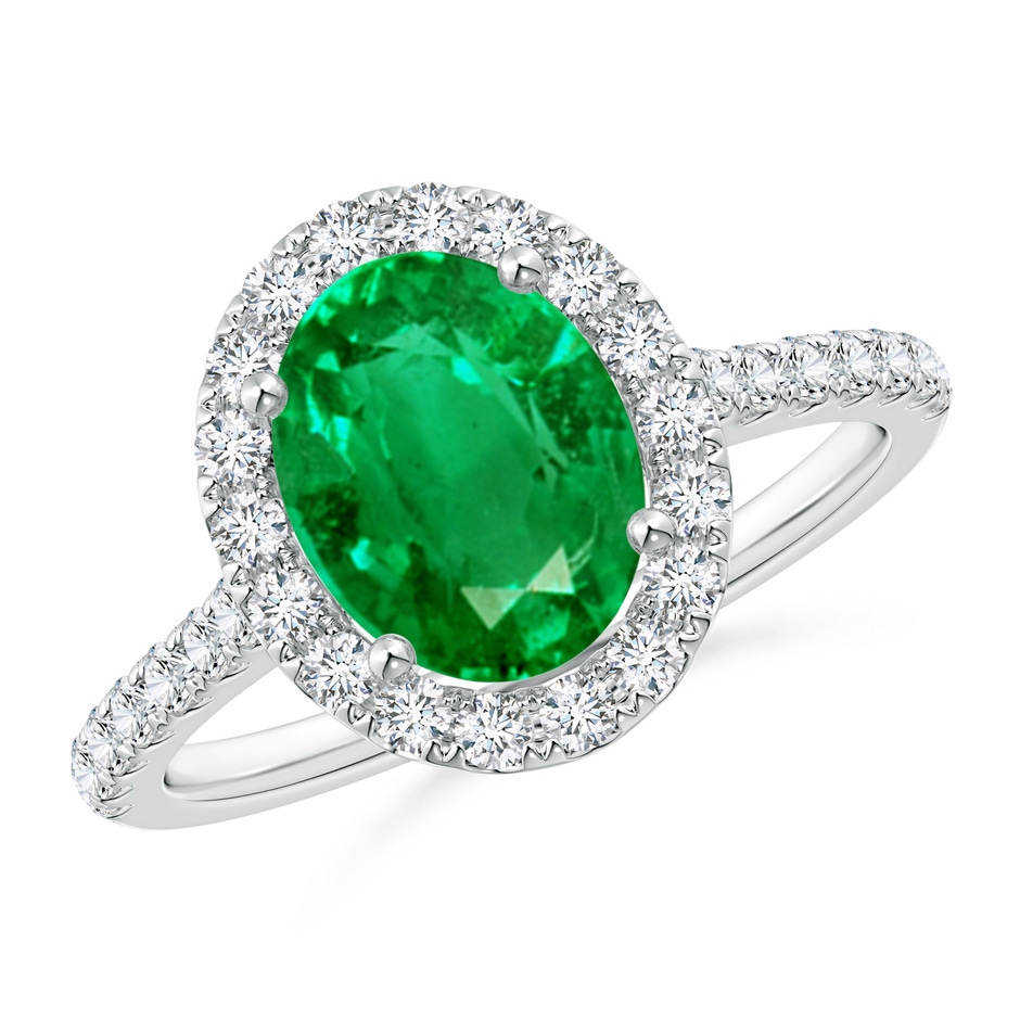 9x7mm AAA Oval Emerald Halo Ring with Diamond Accents in P950 Platinum 