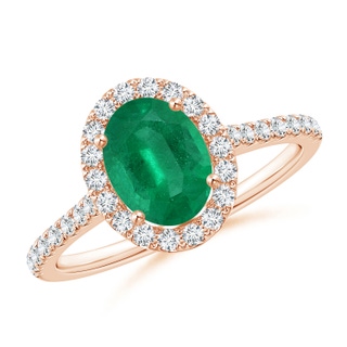 8.22x6.01x3.94mm AA GIA Certified Oval Emerald Halo Ring with Diamond Accents in 18K Rose Gold