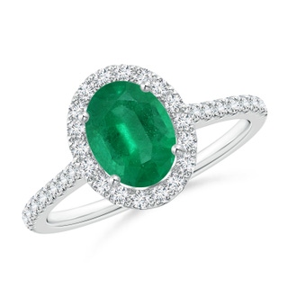 8.22x6.01x3.94mm AA GIA Certified Oval Emerald Halo Ring with Diamond Accents in White Gold