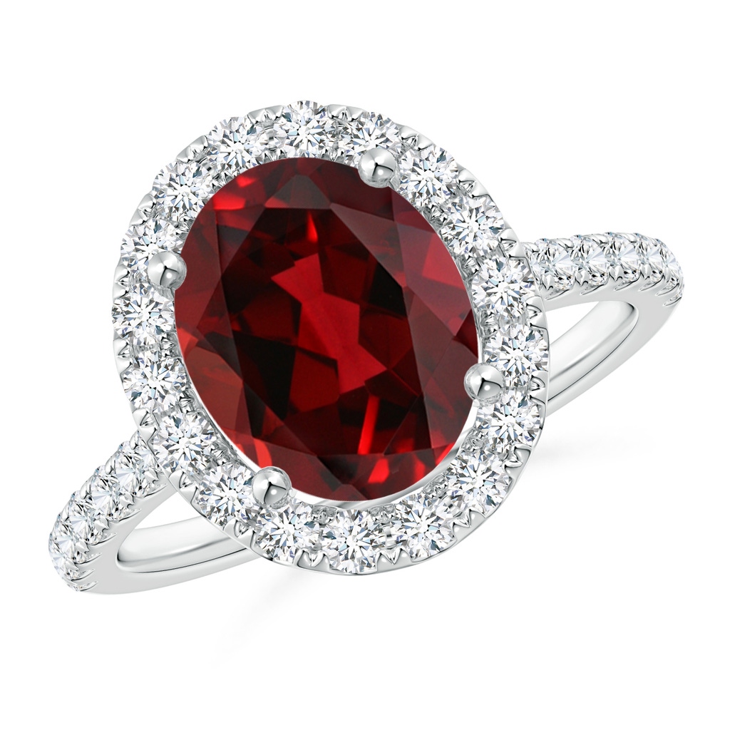 10x8mm AAAA Oval Garnet Halo Ring with Diamond Accents in P950 Platinum