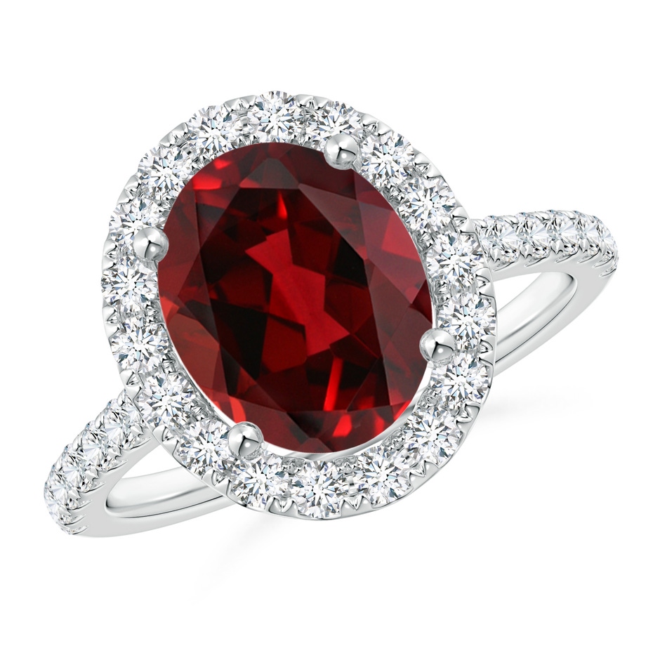 10x8mm AAAA Oval Garnet Halo Ring with Diamond Accents in P950 Platinum 