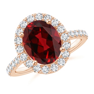 10x8mm AAAA Oval Garnet Halo Ring with Diamond Accents in Rose Gold