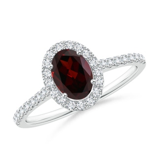 7x5mm A Oval Garnet Halo Ring with Diamond Accents in P950 Platinum