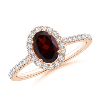 7x5mm A Oval Garnet Halo Ring with Diamond Accents in Rose Gold