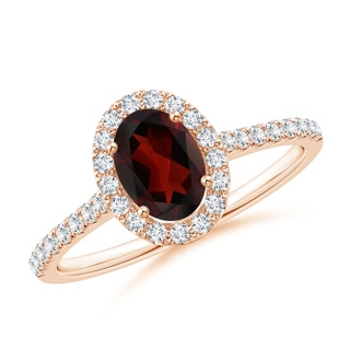 7x5mm AA Oval Garnet Halo Ring with Diamond Accents in Rose Gold