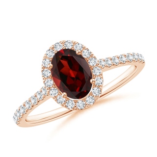 7x5mm AAA Oval Garnet Halo Ring with Diamond Accents in Rose Gold