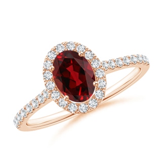 7x5mm AAAA Oval Garnet Halo Ring with Diamond Accents in Rose Gold