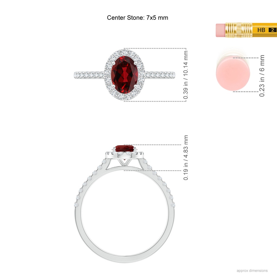 7x5mm AAAA Oval Garnet Halo Ring with Diamond Accents in White Gold ruler