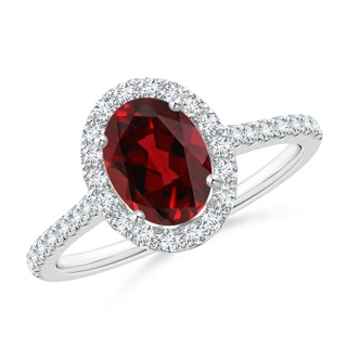 8x6mm AAAA Oval Garnet Halo Ring with Diamond Accents in White Gold