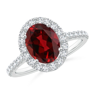 9x7mm AAAA Oval Garnet Halo Ring with Diamond Accents in P950 Platinum