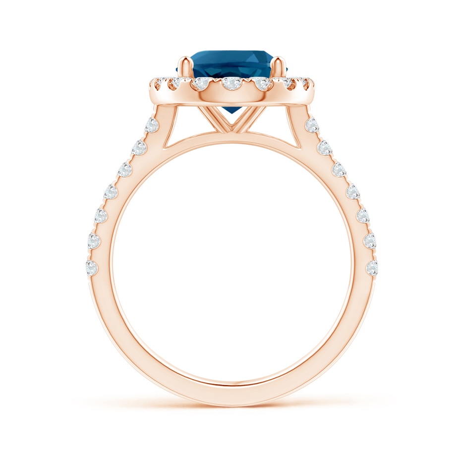 10x8mm AAAA Prong-Set Oval London Blue Topaz Halo Ring with Diamond Accents in 18K Rose Gold side 199