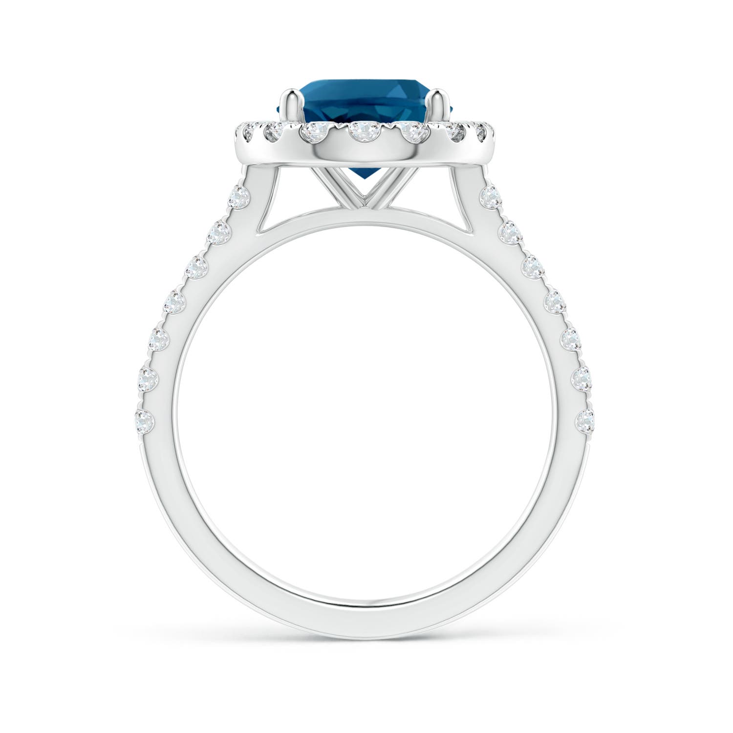 10x8mm AAAA Prong-Set Oval London Blue Topaz Halo Ring with Diamond Accents in P950 Platinum