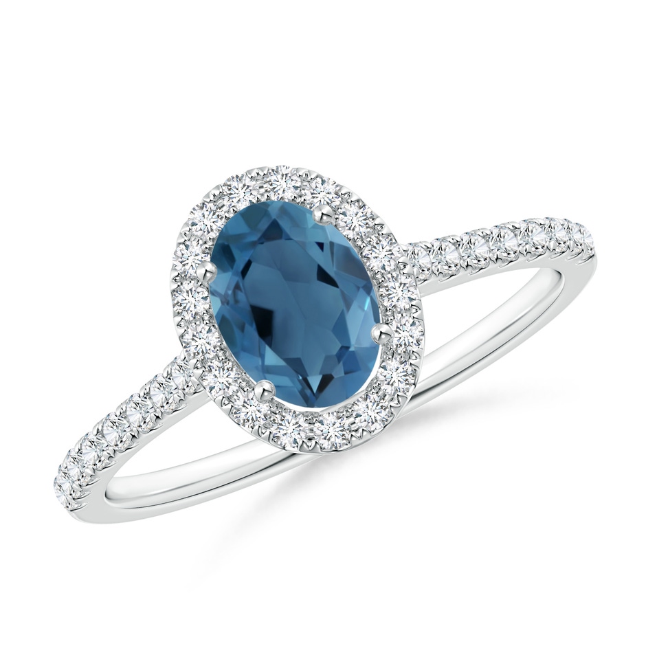 7x5mm A Prong-Set Oval London Blue Topaz Halo Ring with Diamond Accents in P950 Platinum 