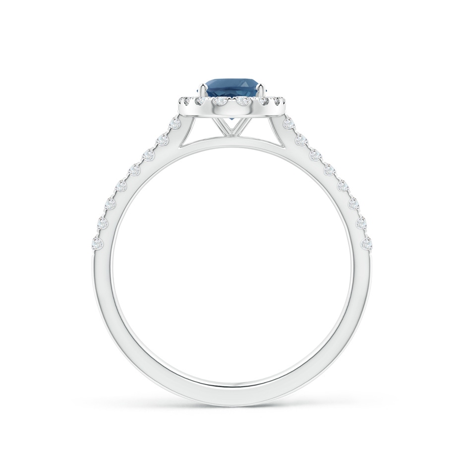 7x5mm A Prong-Set Oval London Blue Topaz Halo Ring with Diamond Accents in P950 Platinum side 199