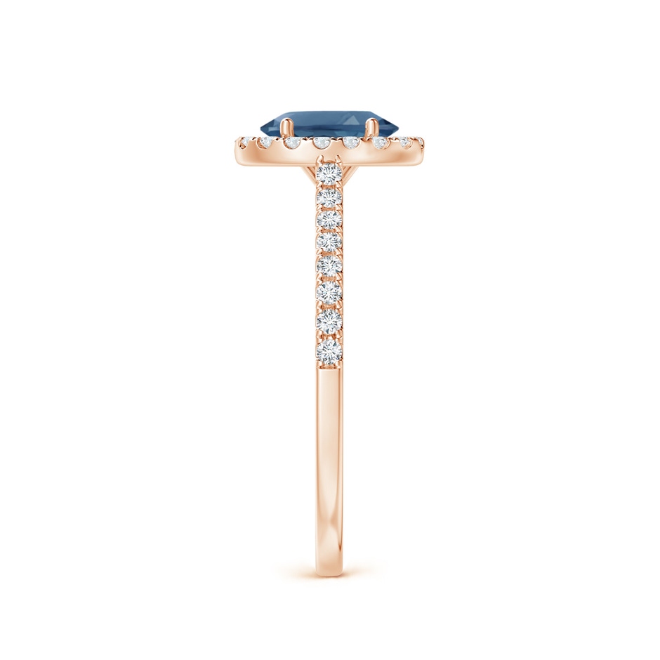 7x5mm A Prong-Set Oval London Blue Topaz Halo Ring with Diamond Accents in Rose Gold side 299