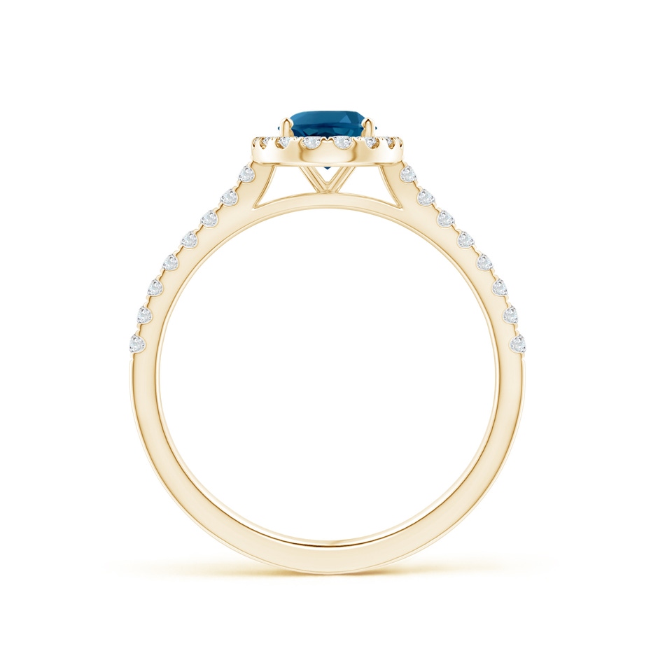 7x5mm AAAA Prong-Set Oval London Blue Topaz Halo Ring with Diamond Accents in Yellow Gold side 199