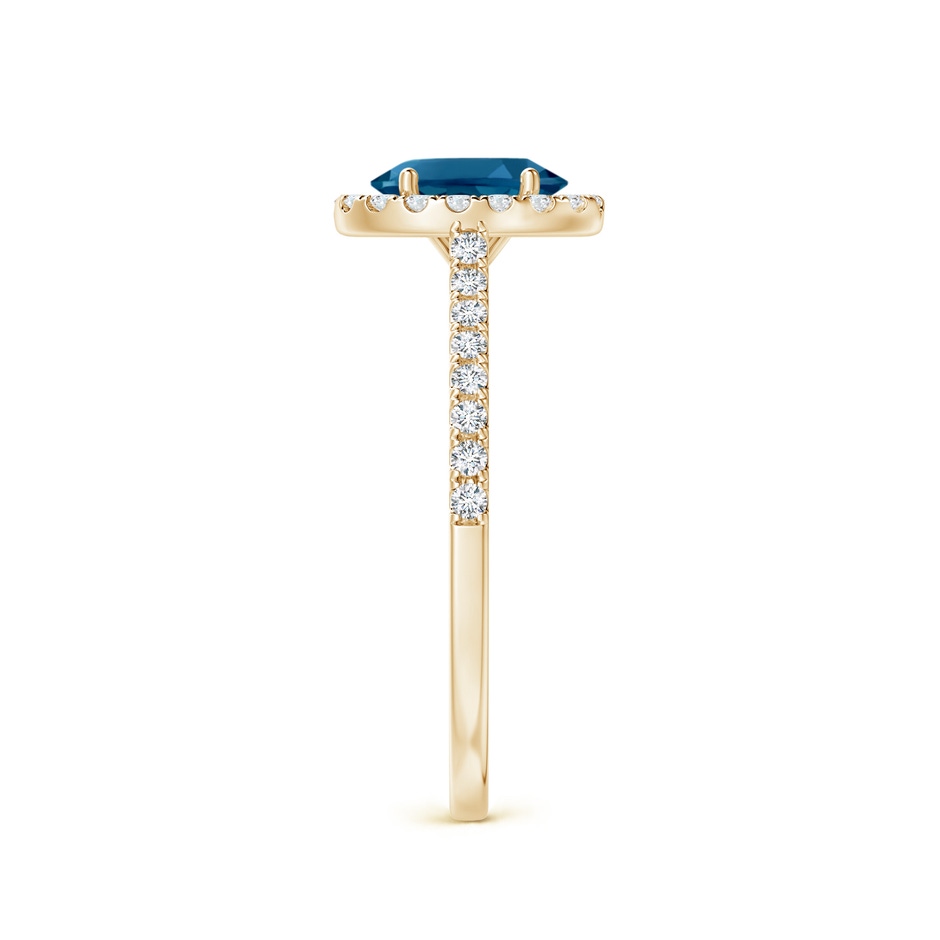7x5mm AAAA Prong-Set Oval London Blue Topaz Halo Ring with Diamond Accents in Yellow Gold side 299