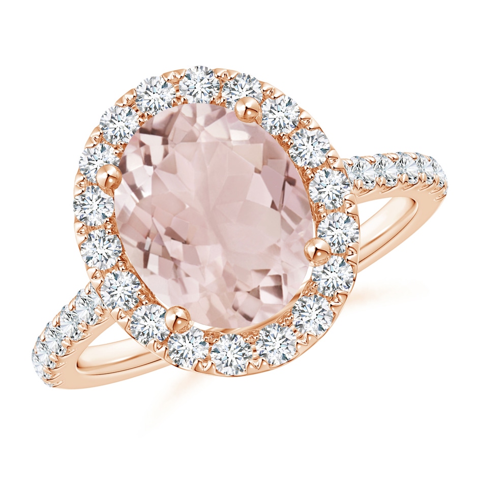 10x8mm A Oval Morganite Halo Ring with Diamond Accents in 18K Rose Gold 