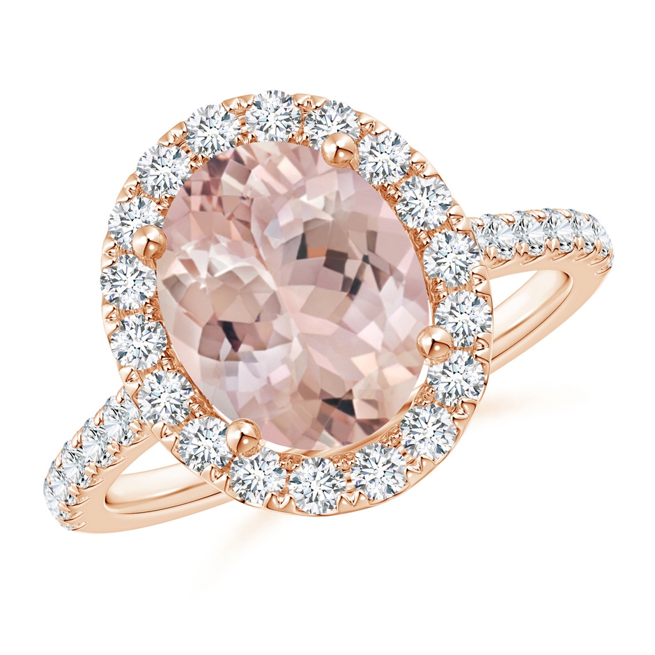 10x8mm AA Oval Morganite Halo Ring with Diamond Accents in Rose Gold 