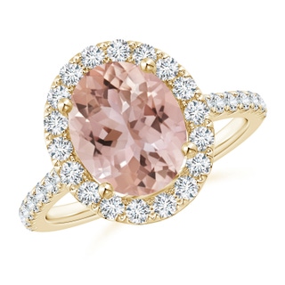10x8mm AAA Oval Morganite Halo Ring with Diamond Accents in 9K Yellow Gold