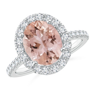 10x8mm AAA Oval Morganite Halo Ring with Diamond Accents in White Gold