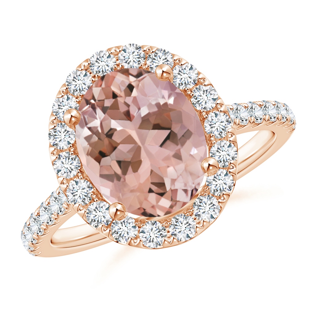 10x8mm AAAA Oval Morganite Halo Ring with Diamond Accents in 18K Rose Gold