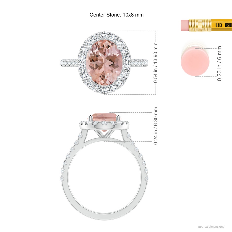 10x8mm AAAA Oval Morganite Halo Ring with Diamond Accents in 18K White Gold ruler