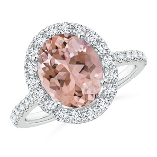 10x8mm AAAA Oval Morganite Halo Ring with Diamond Accents in P950 Platinum