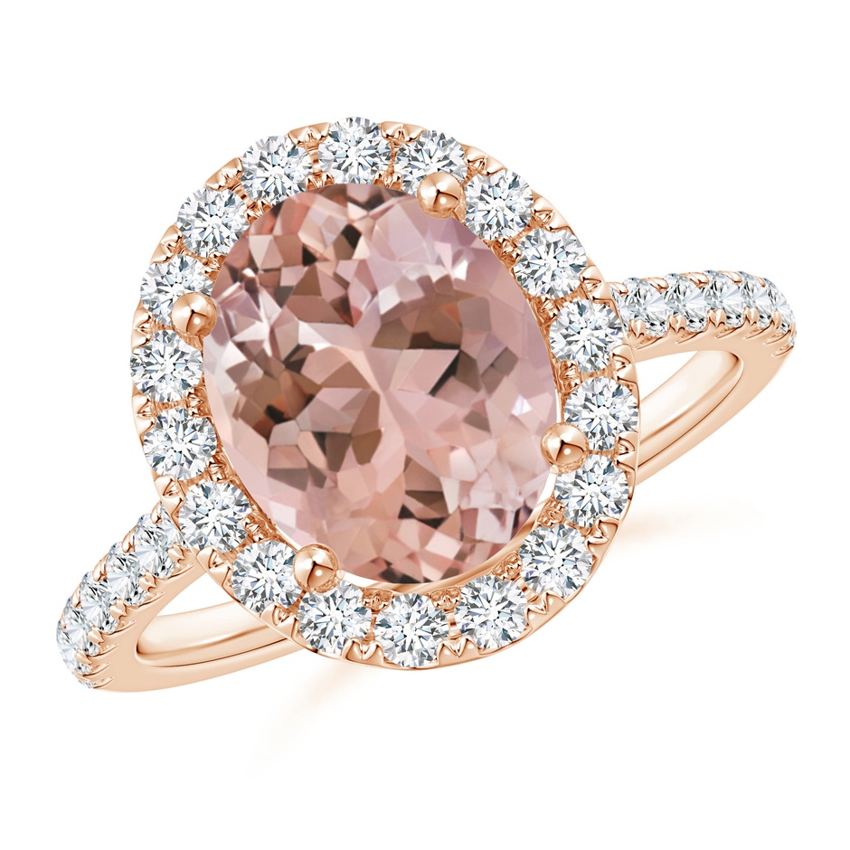 10x8mm AAAA Oval Morganite Halo Ring with Diamond Accents in Rose Gold 