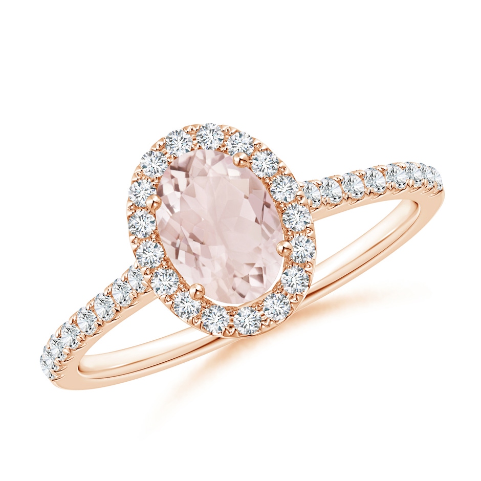 7x5mm A Oval Morganite Halo Ring with Diamond Accents in 9K Rose Gold 