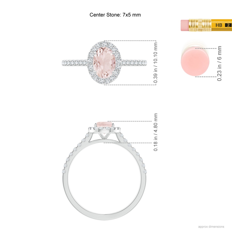 7x5mm A Oval Morganite Halo Ring with Diamond Accents in White Gold ruler