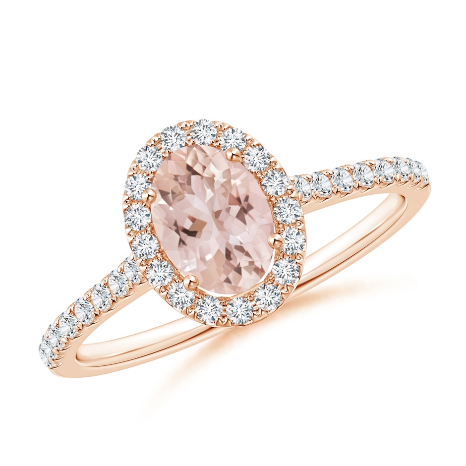 7x5mm AAA Oval Morganite Halo Ring with Diamond Accents in Rose Gold 