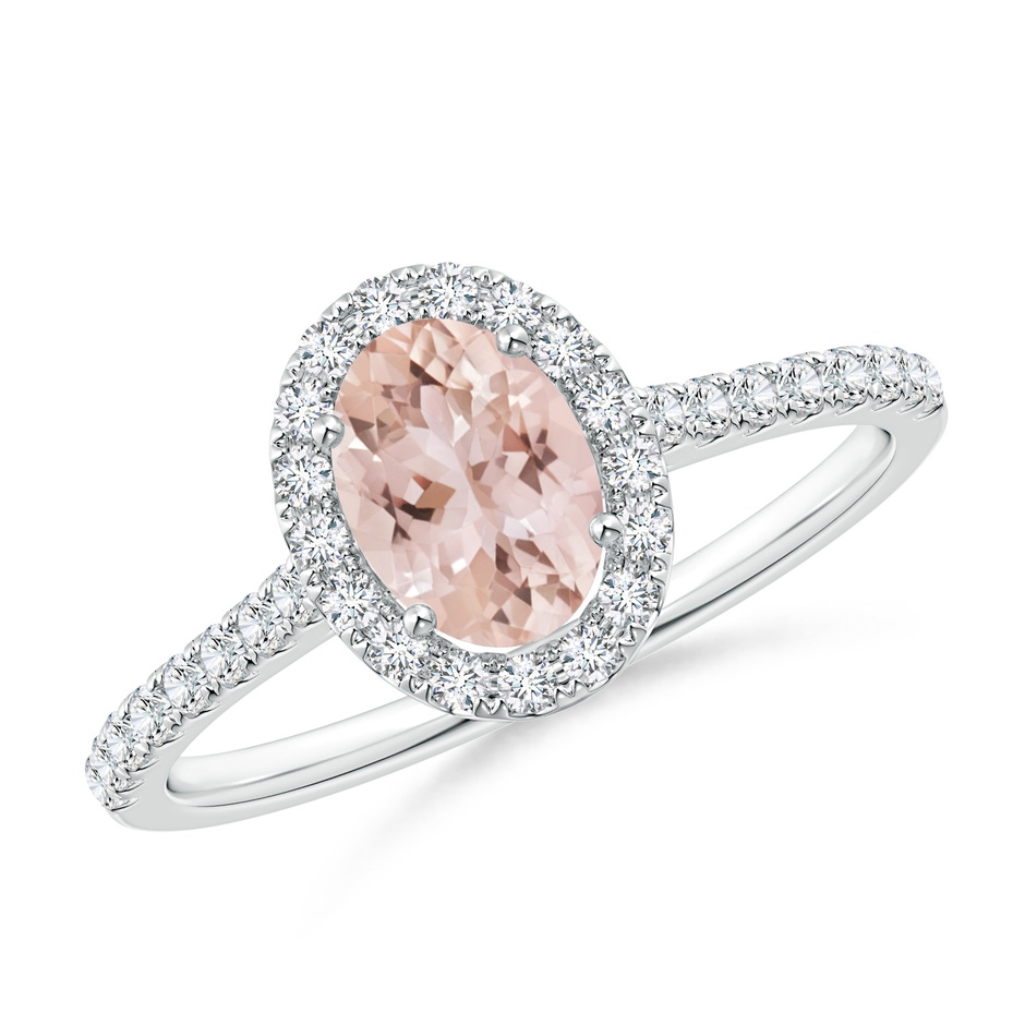 7x5mm AAA Oval Morganite Halo Ring with Diamond Accents in White Gold 