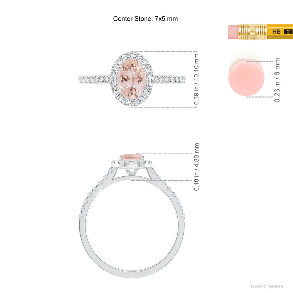 7x5mm AAA Oval Morganite Halo Ring with Diamond Accents in White Gold ruler