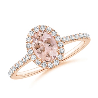 7x5mm AAAA Oval Morganite Halo Ring with Diamond Accents in 10K Rose Gold