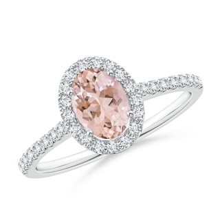 7x5mm AAAA Oval Morganite Halo Ring with Diamond Accents in P950 Platinum